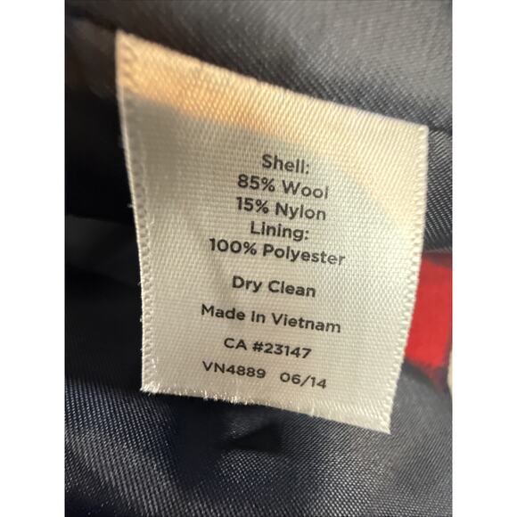 Talbots Womens Pea Coat Red Buffalo Plaid Lined Wool Jacket Sz L 14 Petite Navy - Picture 16 of 16